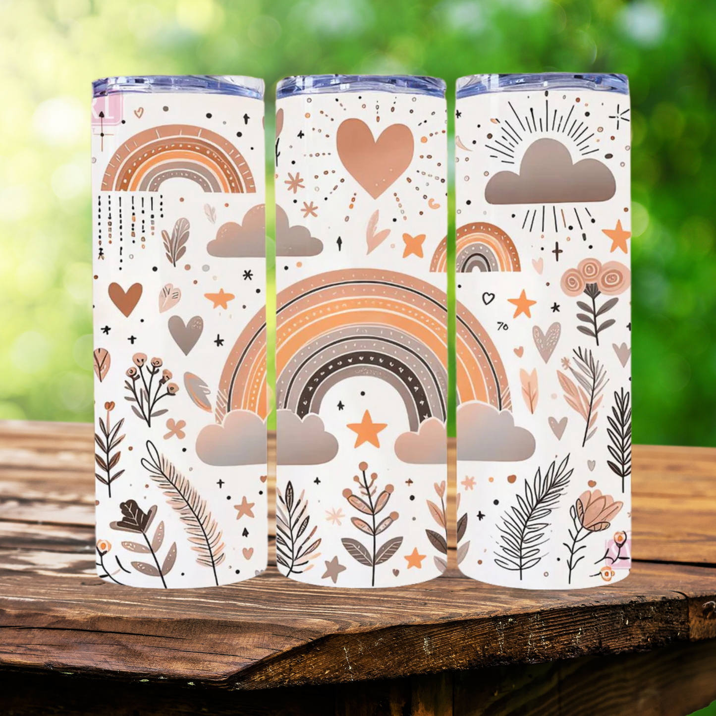 Rainbow & Leaves Boho | Full Design Skinny Tumbler