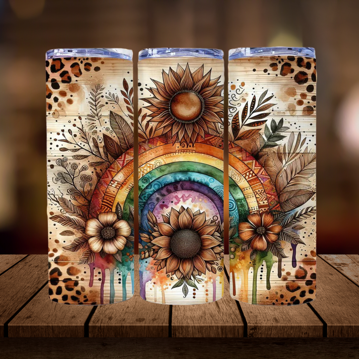 Leopard Print Rainbow Boho | Full Design Skinny Tumbler