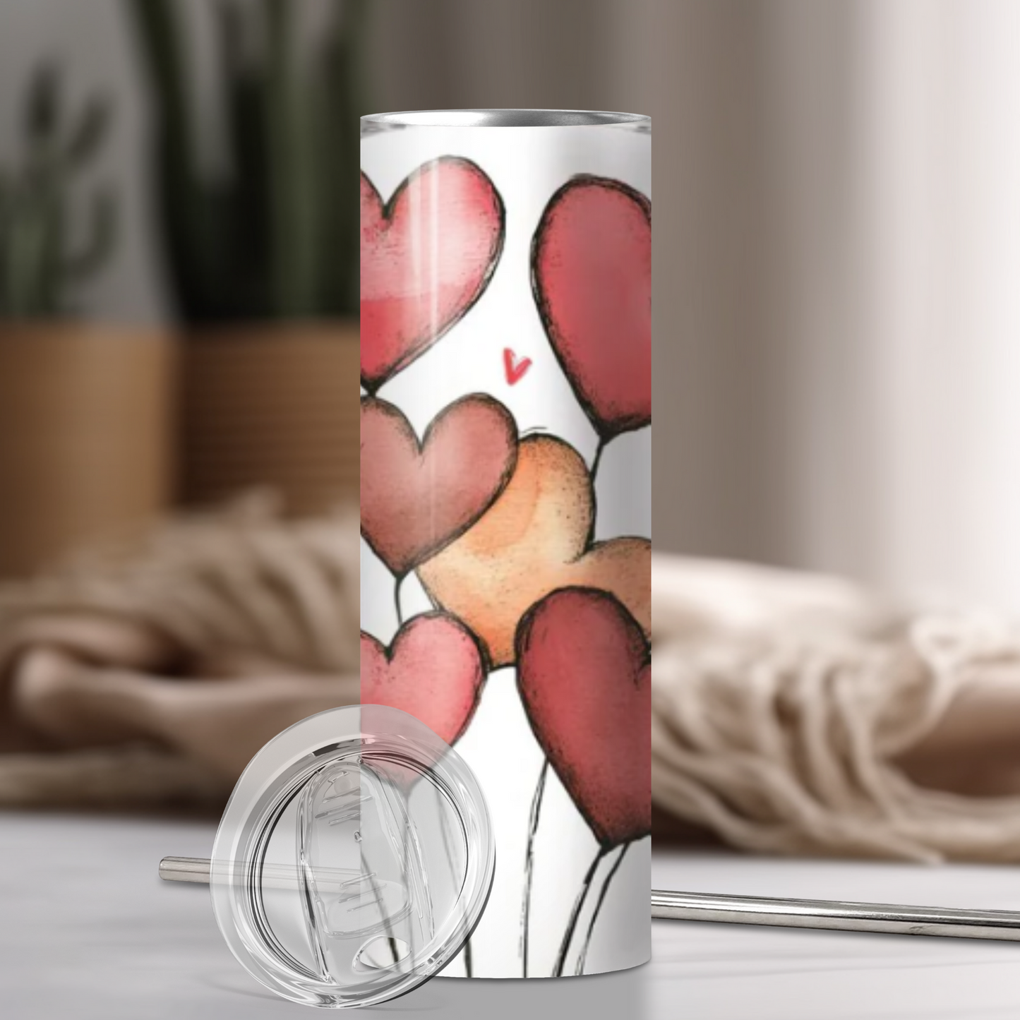 Heart Balloons | 20oz Skinny Tumbler | Valentine's Day Gift | Full Design Skinny Tumbler