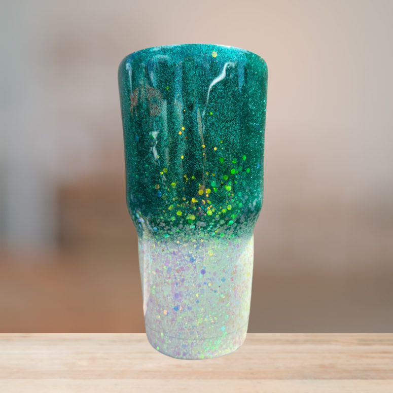 Green & White Glitter Tumbler | Personalized Tumbler