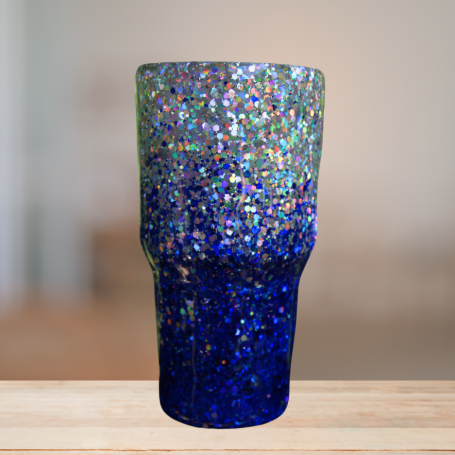 Silver & Blue Glitter Tumbler | Personalized Tumbler