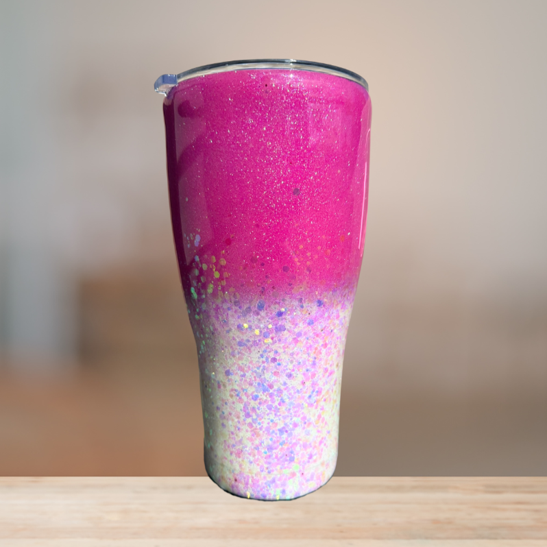 Pink & White Glitter Tumbler | Personalized Tumbler