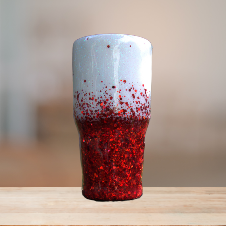 White & Red Glitter Tumbler | Personalized Tumbler