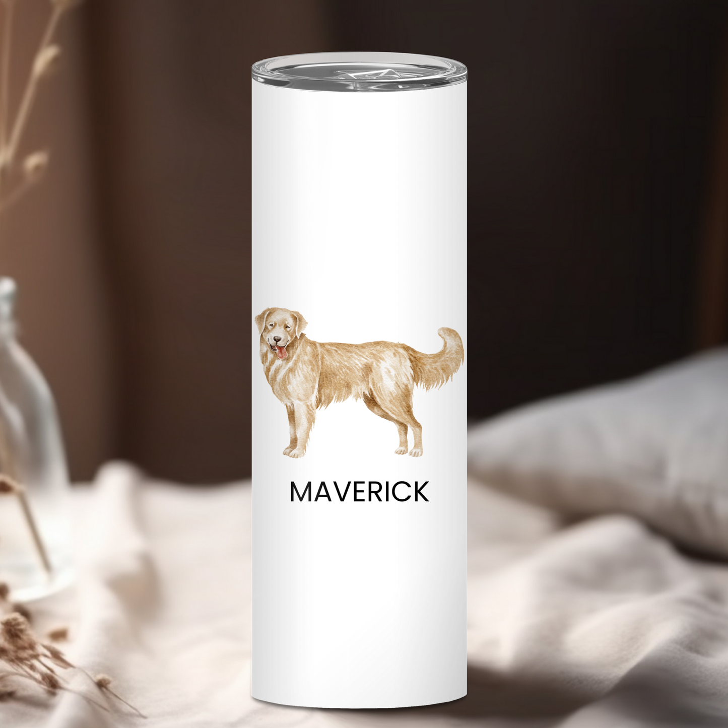 Personalized Golden Retriever Dog Tumbler | Custom Dog Name Gift for Pet Lovers | Full Design Skinny Tumbler