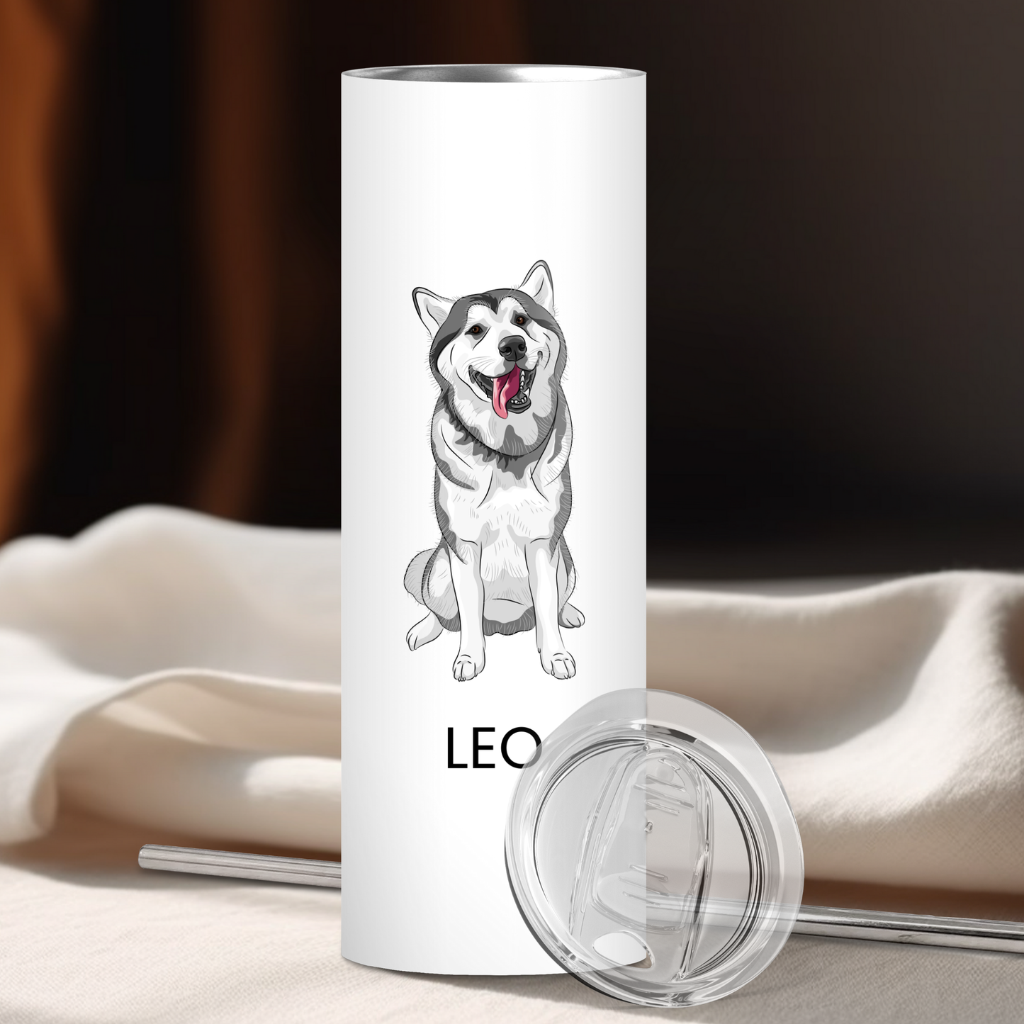 Personalized Husky Dog Tumbler | Custom Dog Name Gift for Pet Lovers | Full Design Skinny Tumbler