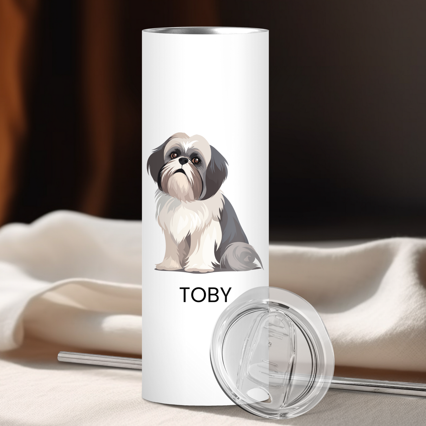 Personalized Shih Tzu Dog Tumbler | Custom Dog Name Gift for Pet Lovers | Full Design Skinny Tumbler