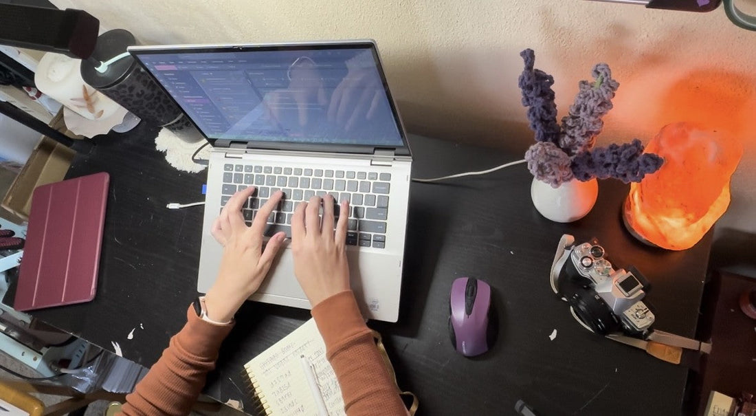 Home-based business workspace with laptop and coffee