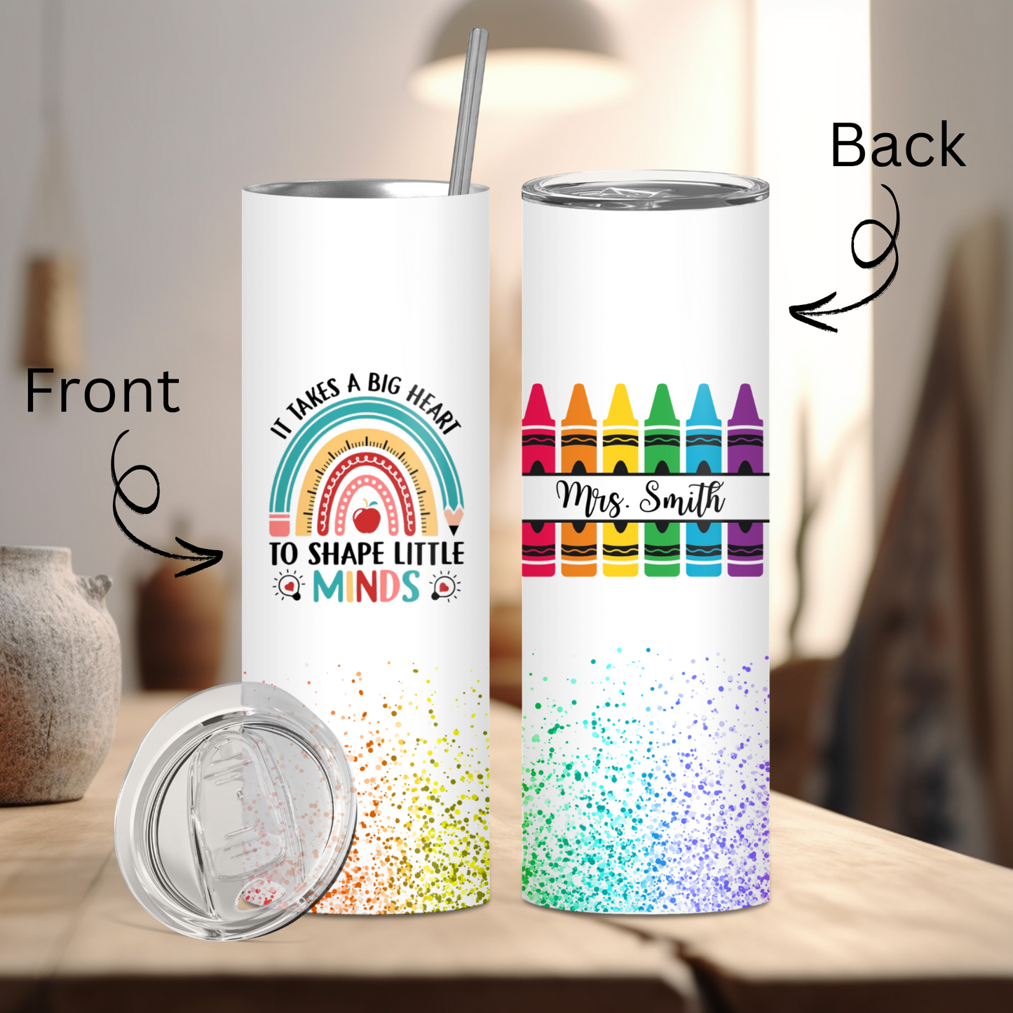 Teacher Appreciation Gift | Personalized Tumbler, Pencil Stapler & Glitter Apple Magnet
