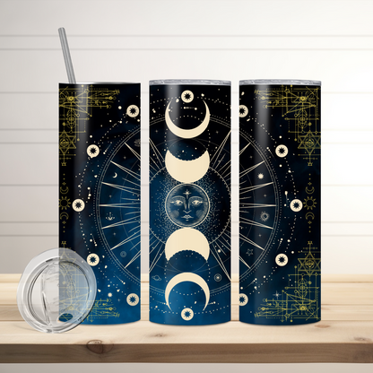 Celestial Moon Phases Tumbler | Full Design Skinny Tumbler