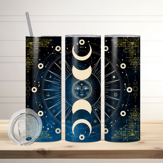 Celestial Moon Phases Tumbler | Full Design Skinny Tumbler