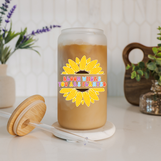 Bloom Where You Are Planted | Motivational Cup | Positive Affirmations | Libbey Glass Cup