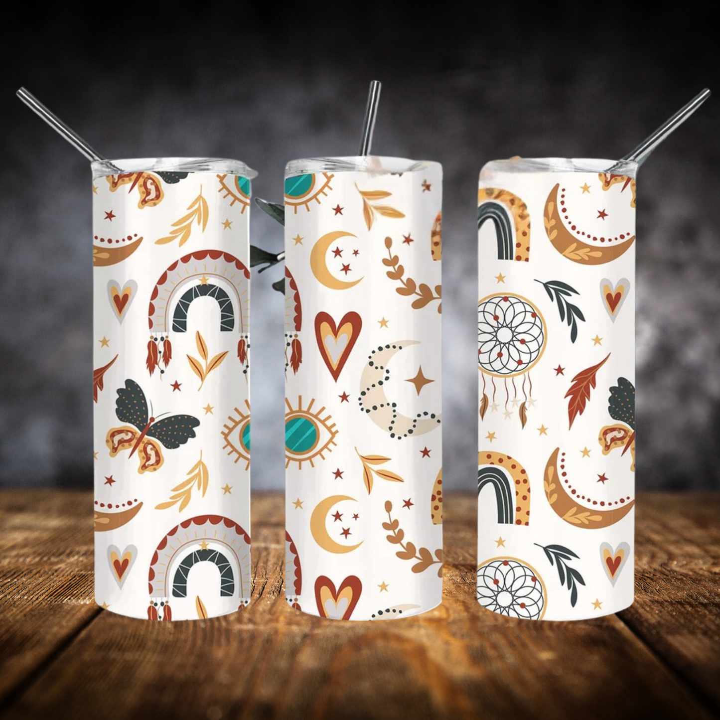 Boho Rainbows & Butterflies | Full Design Skinny Tumbler