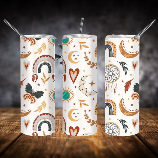 Boho Rainbows & Butterflies | Full Design Skinny Tumbler