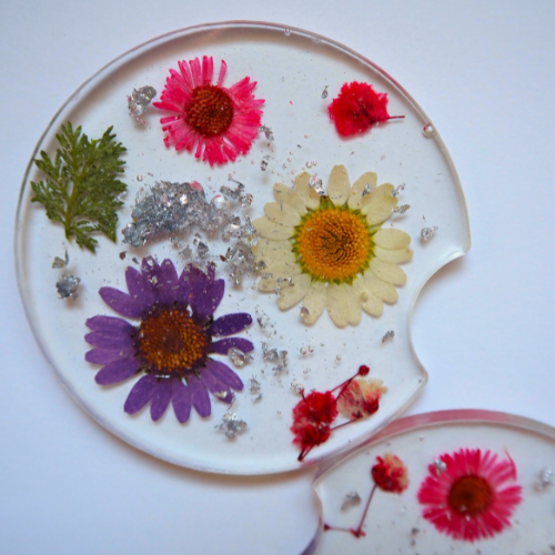 Floral Car Coaster Set with Silver Mylar Flakes | Premade Car Coasters