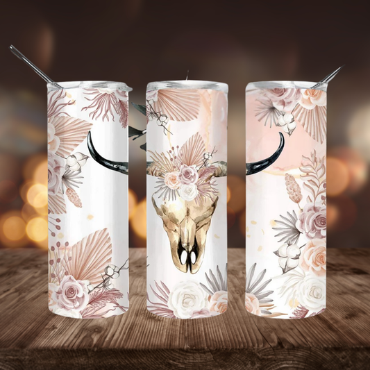 Boho Cow Skull | Full Design Skinny Tumbler