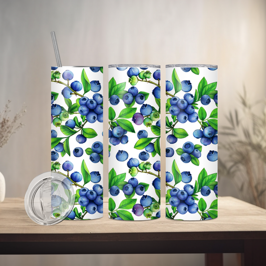 Spring Blueberries | 20oz Skinny | Full Design Skinny Tumbler | 2025 Spring Collection