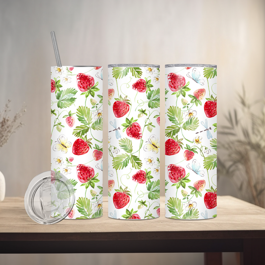 Spring Strawberries | 20oz Skinny | Full Design Skinny Tumbler | 2025 Spring Collection