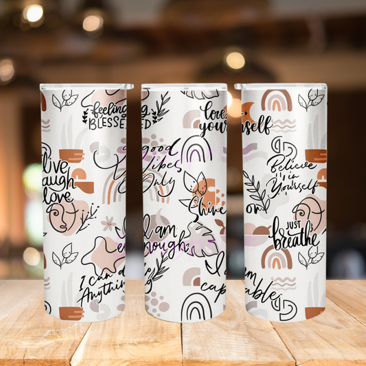 Daily Positive Affirmations Abstract | Full Design Skinny Tumbler
