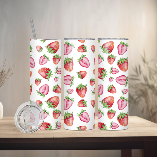 Spring Strawberries | 20oz Skinny | Full Design Skinny Tumbler | 2025 Spring Collection