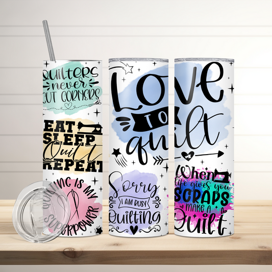 Love To Quilt Tumbler | Full Design Skinny Tumbler