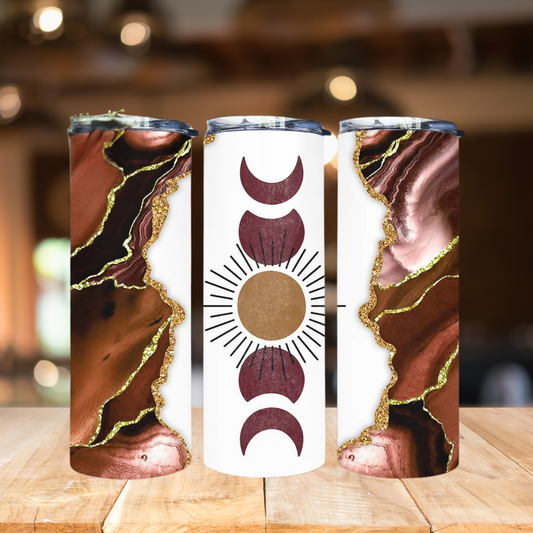Boho Moon Phases Marble | Full Design Skinny Tumbler
