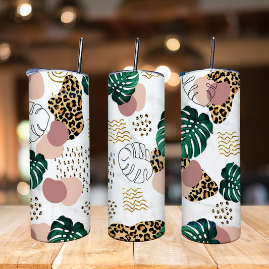 Boho Tropical Leaves | Full Design Skinny Tumbler
