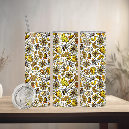 Spring Honey Bees | 20oz Skinny | Full Design Skinny Tumbler | 2025 Spring Collection