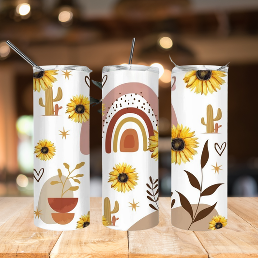 Floral & Rainbows Boho | Full Design Skinny Tumbler