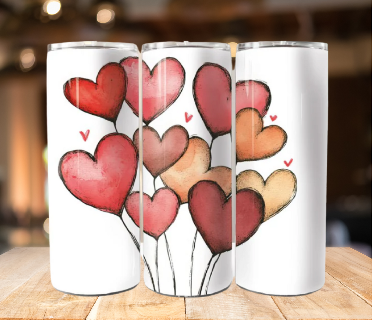 Heart Balloons | 20oz Skinny Tumbler | Valentine's Day Gift | Full Design Skinny Tumbler