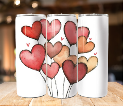 Heart Balloons | 20oz Skinny Tumbler | Valentine's Day Gift | Full Design Skinny Tumbler