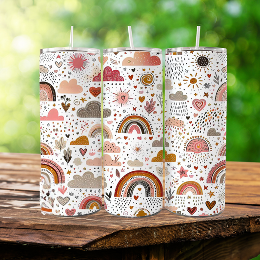 Boho Rainbows & Clouds | Full Design Skinny Tumbler