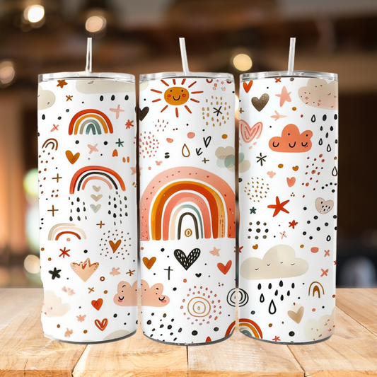 Boho Rainbows & Clouds | Full Design Skinny Tumbler