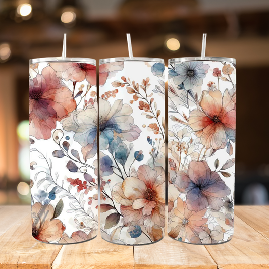 Boho Watercolor Floral | Full Design Skinny Tumbler