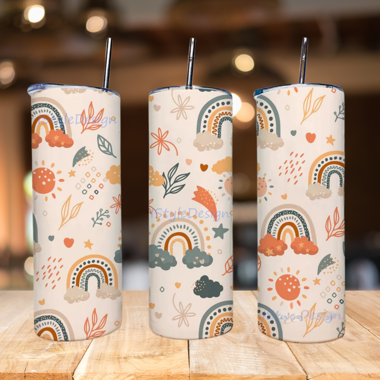 Rainbows & Clouds Boho | Full Design Skinny Tumbler