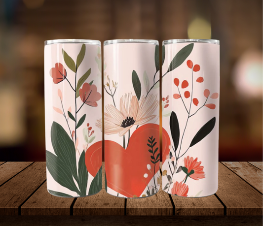 Floral Love | 20oz Skinny Tumbler | Valentine's Day Gift | Full Design Skinny Tumbler
