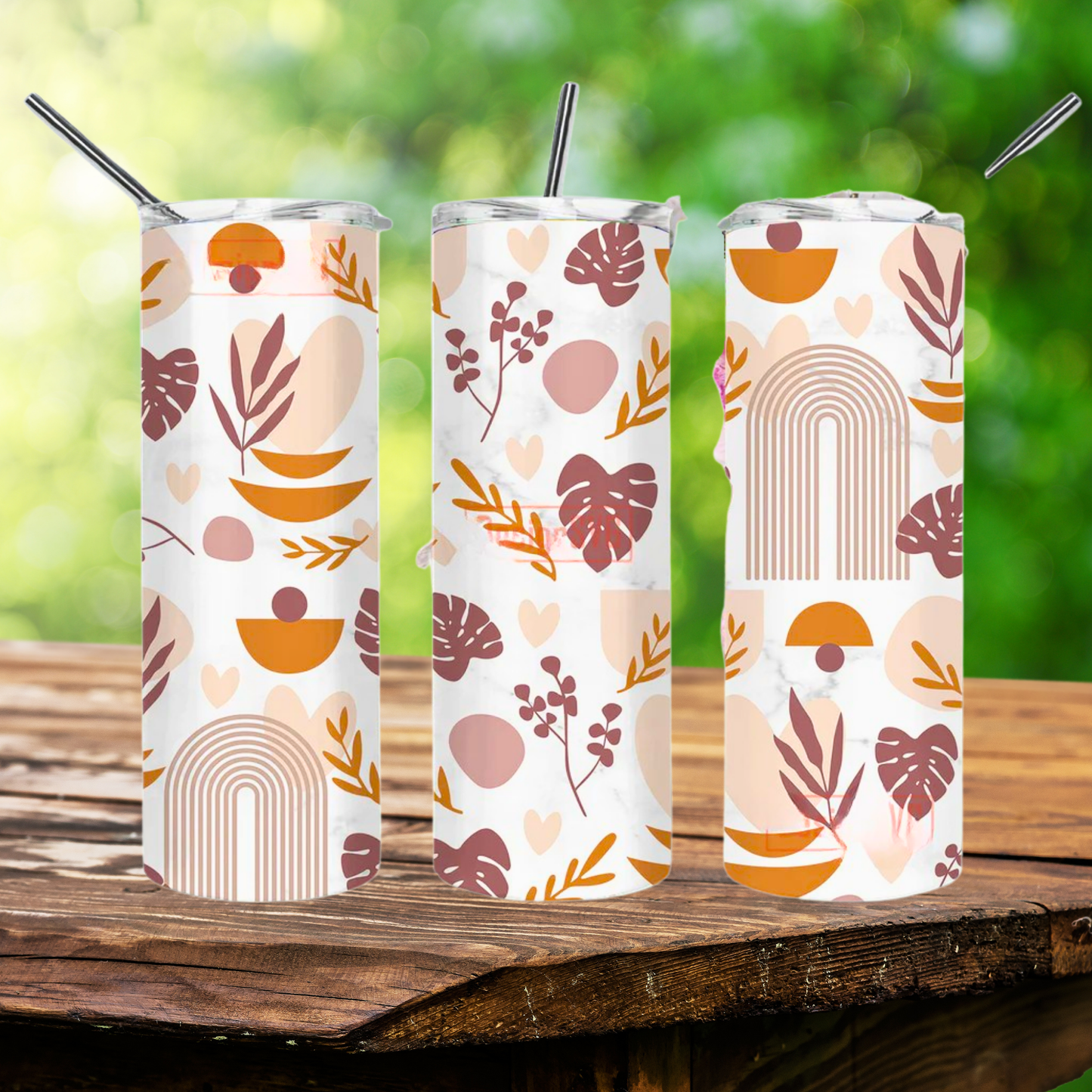 Abstract Rainbows & Leaves Boho | Full Design Skinny Tumbler