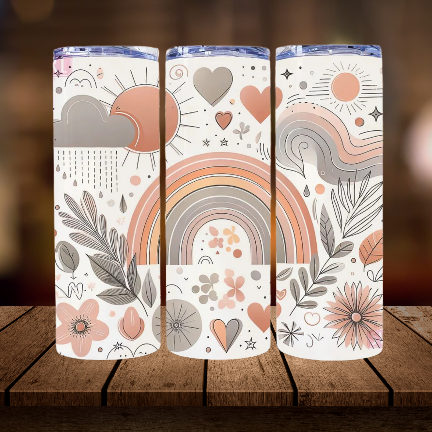 Rainbow & Leaves Boho | Full Design Skinny Tumbler