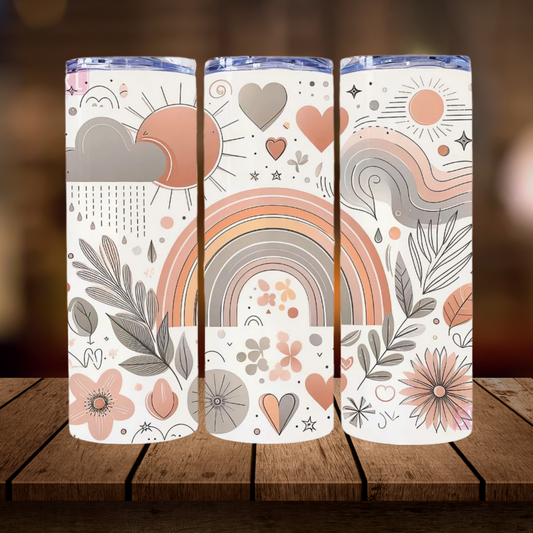 Rainbow & Leaves Boho | Full Design Skinny Tumbler