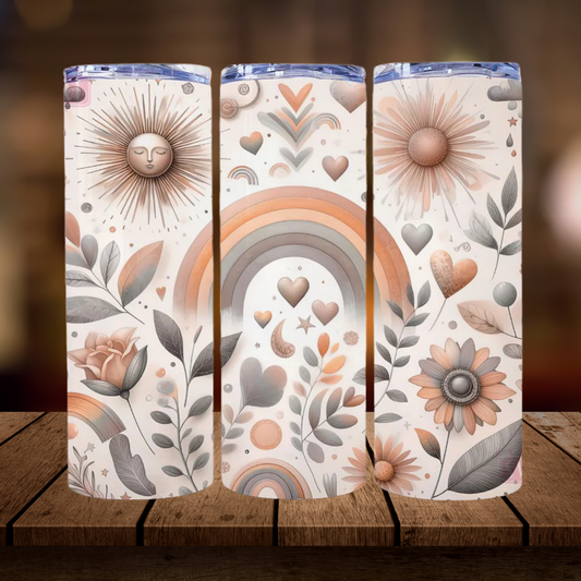Rainbow & Floral Boho | Full Design Skinny Tumbler