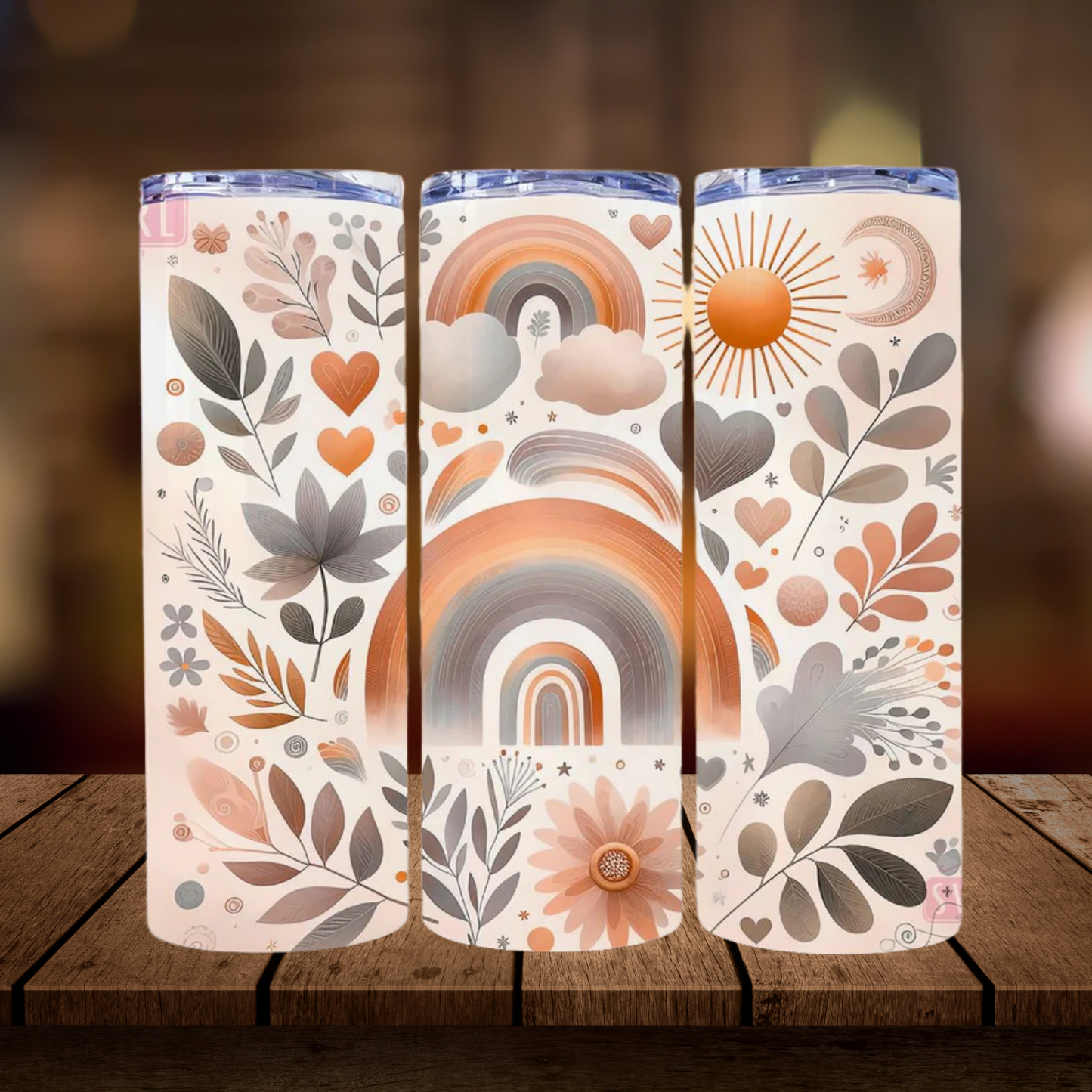 Rainbow & Floral Boho | Full Design Skinny Tumbler