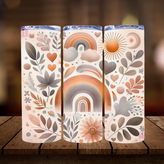 Rainbow & Floral Boho | Full Design Skinny Tumbler