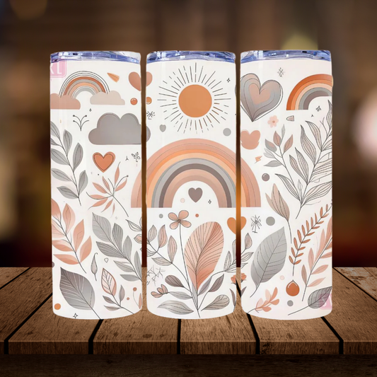 Rainbow & Floral Boho | Full Design Skinny Tumbler