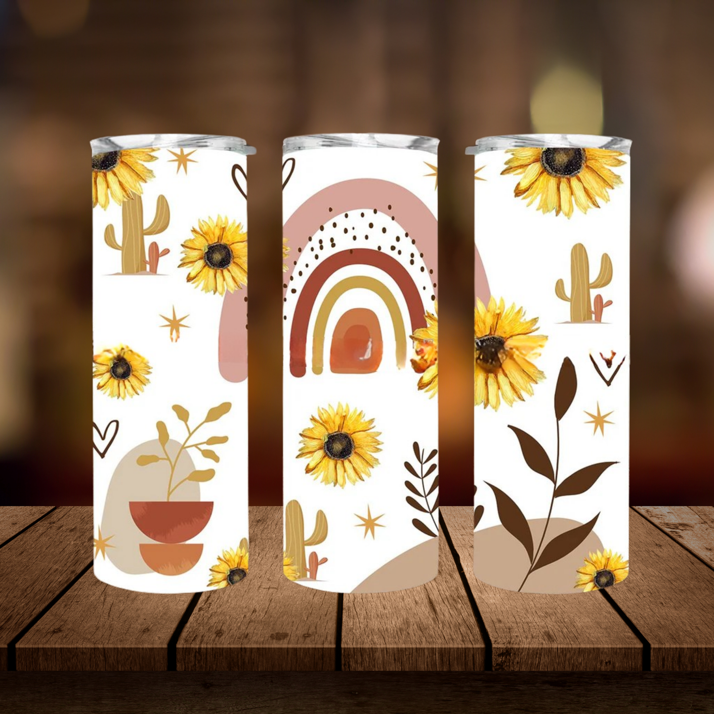 Abstract Rainbows & Sunflowers Boho | Full Design Skinny Tumbler