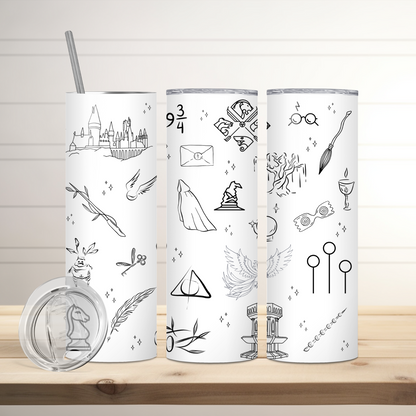 Harry Potter Favorite Symbols Tumbler | Full Design Skinny Tumbler