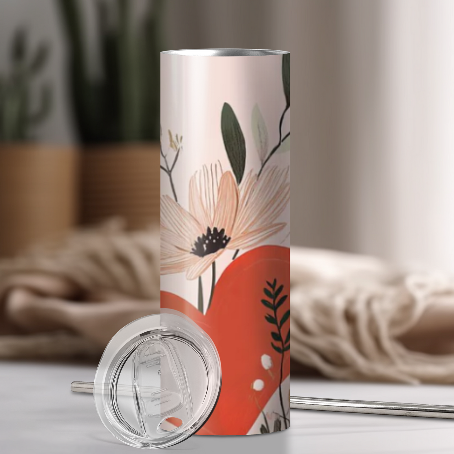Floral Love | 20oz Skinny Tumbler | Valentine's Day Gift | Full Design Skinny Tumbler