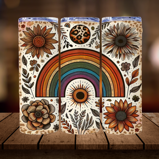 Leopard Print Rainbow Boho | Full Design Skinny Tumbler