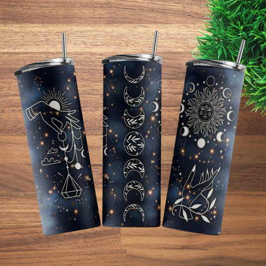 Celestial Zodiac Boho Moon Phases | Full Design Skinny Tumbler