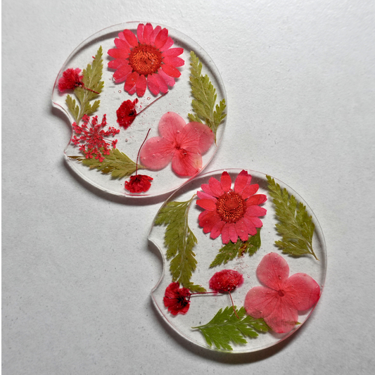 Red Floral Car Coasters