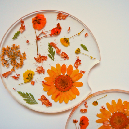 Floral Car Coaster Set with Copper Mylar Flakes | Premade Car Coasters