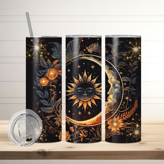 Celestial Sun & Moon Tumbler | Full Design Skinny Tumbler
